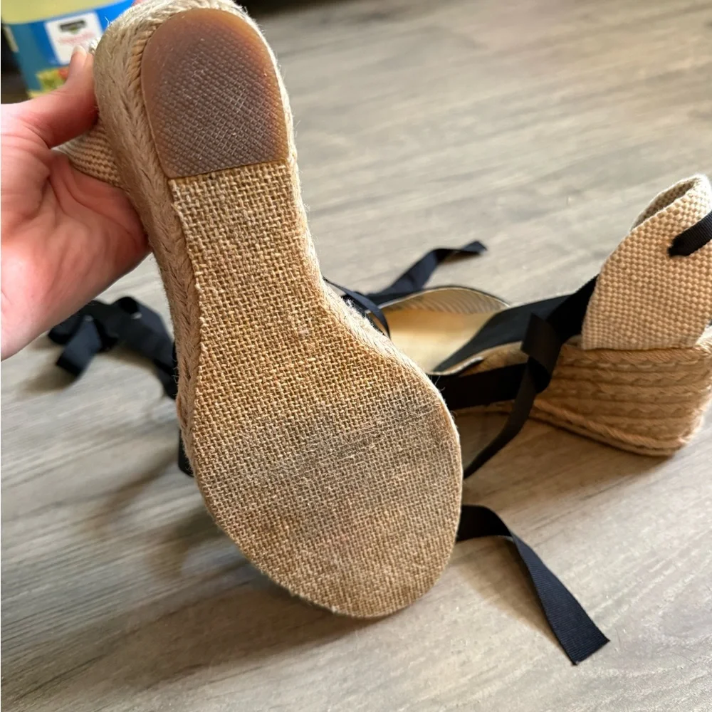Tommy Hilfiger Black and Tan Espadrille Wedges